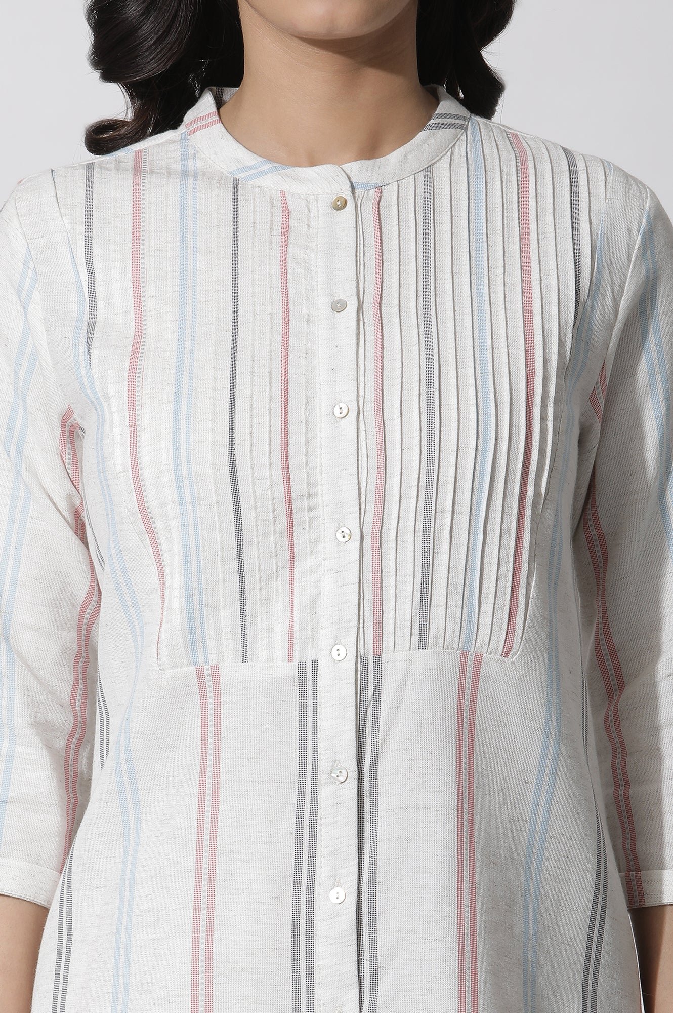 White Stripe Printed Pintuck Tunic And Pants Co-Ord Set - View 5