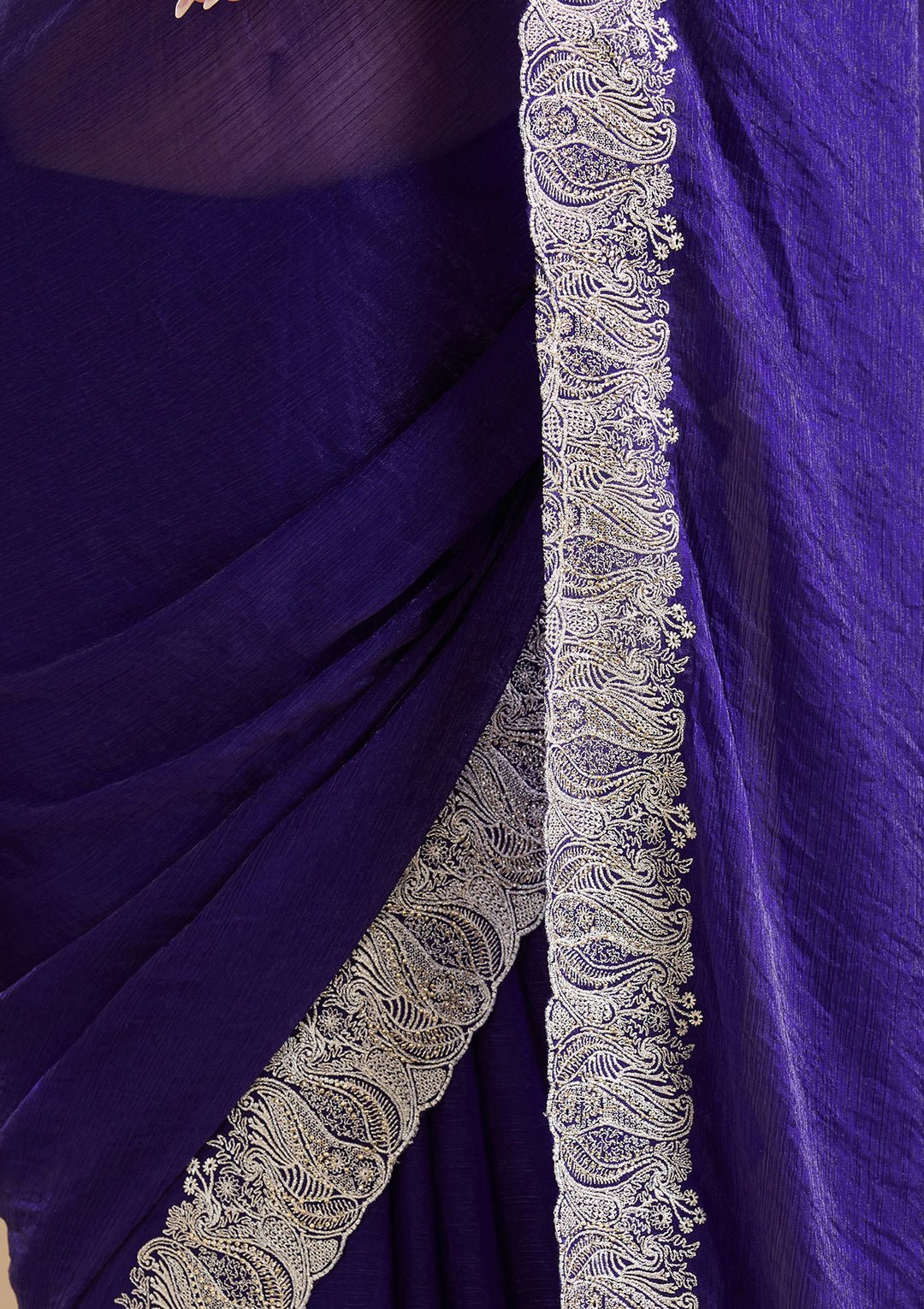 Violet Zariwork (Silver) Chiffon Saree - View 2