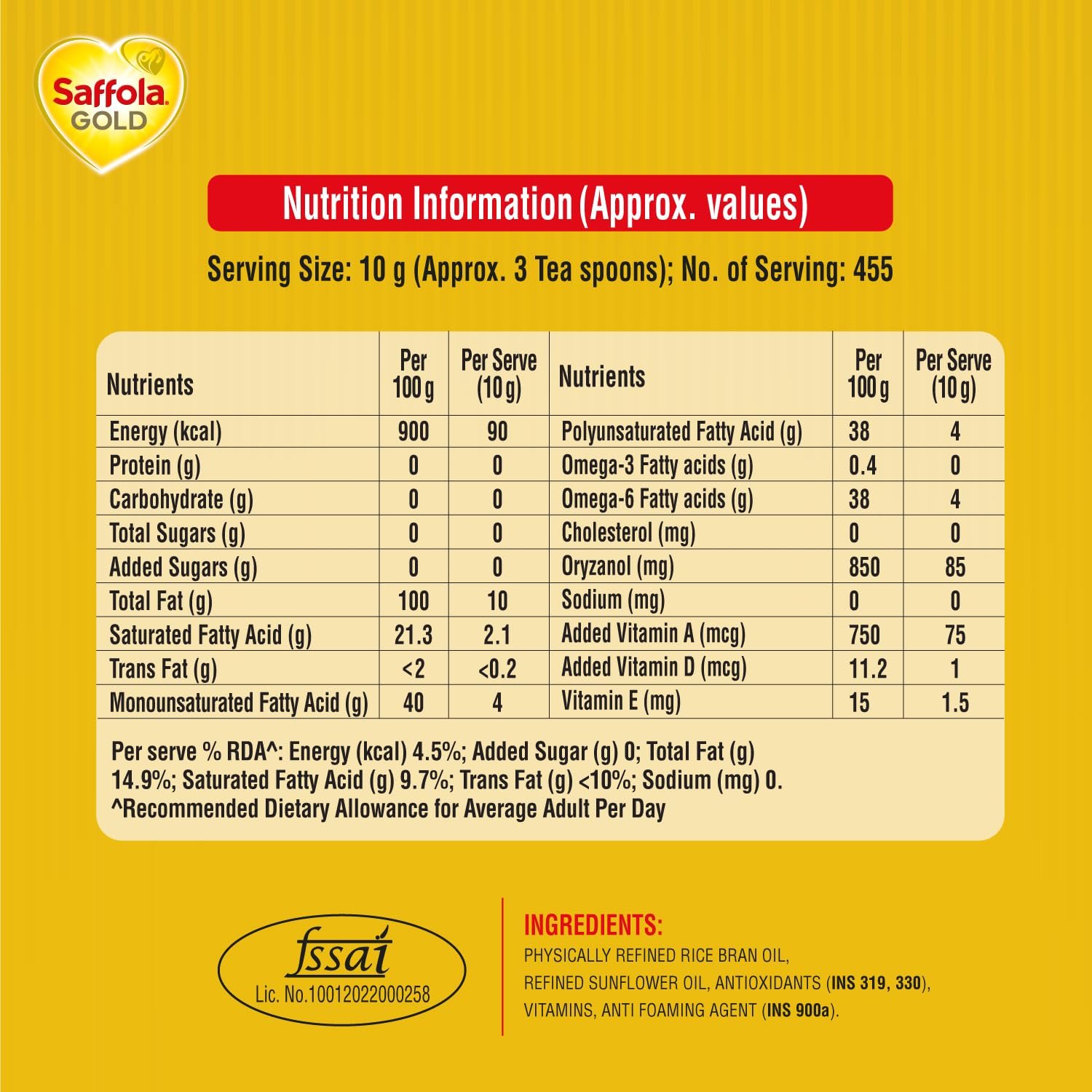 5 Litre Jar + Free 1 Litre Pouch Saffola Gold Refined Cooking oil | Blended of Rice Bran &amp; Sunflower oil - View 5