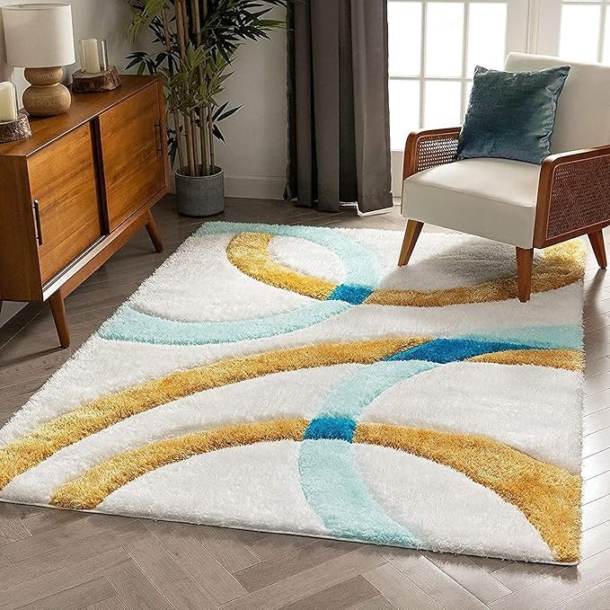 HI-Homes Modern Soft 3D Shaggy Fur Carpets for Living Room Thick Fluffy Rugs for Bedroom, 2x5 feet, Multi Color