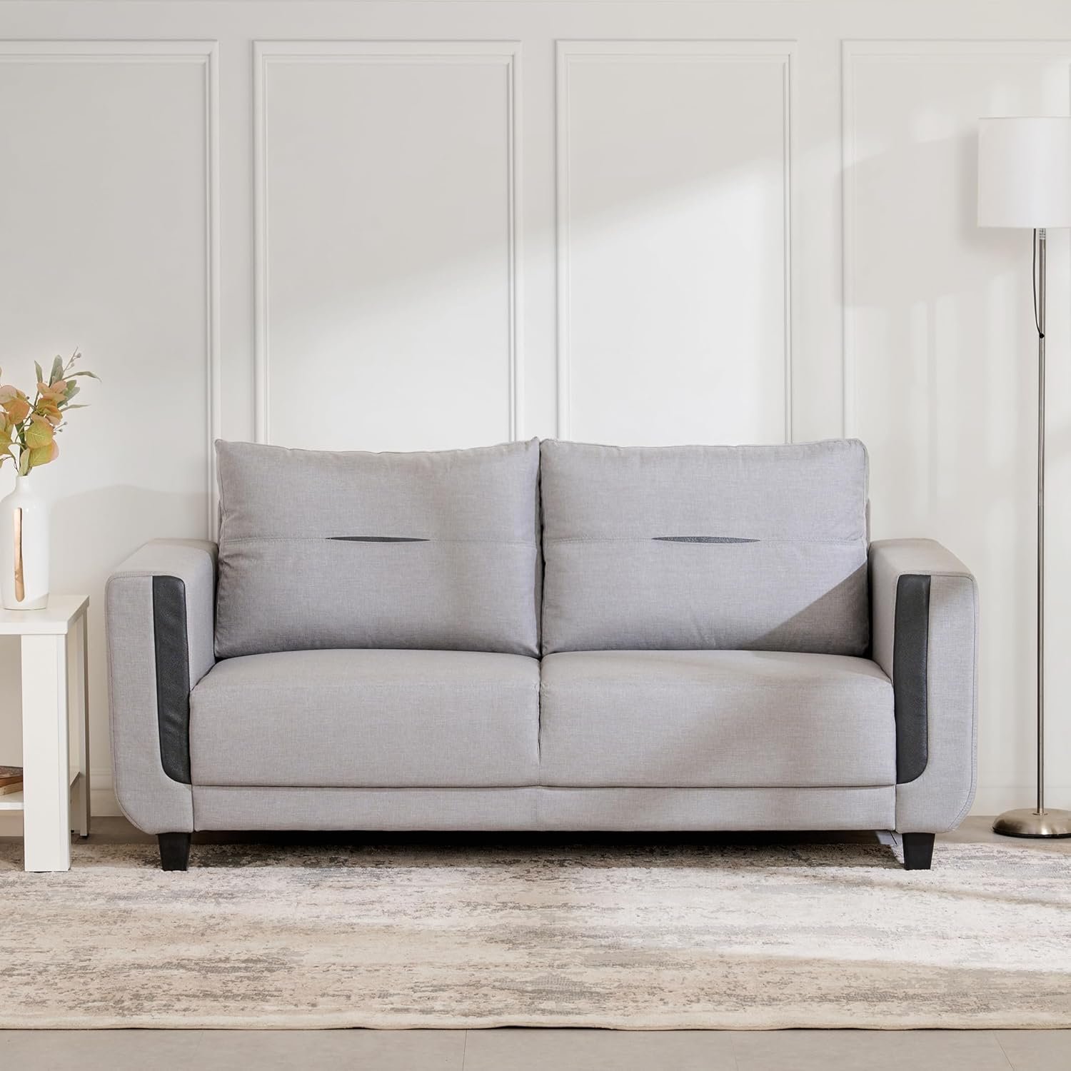 Home Centre 3 Seater Berry Fabric Sofa|Fabric Sofa for Living Room|(Grey)|2 Year Warranty