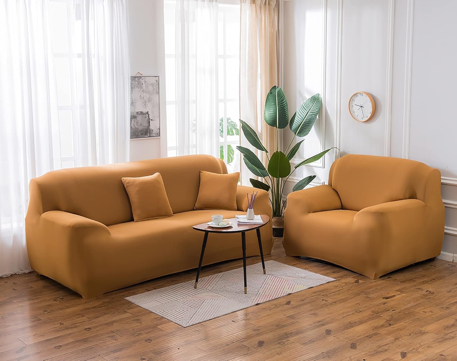 House of Quirk Polyester Universal Big Elasticity Cover for Couch Flexible Stretch Sofa Slipcover (Tan, Single Seater, 90-145cm)