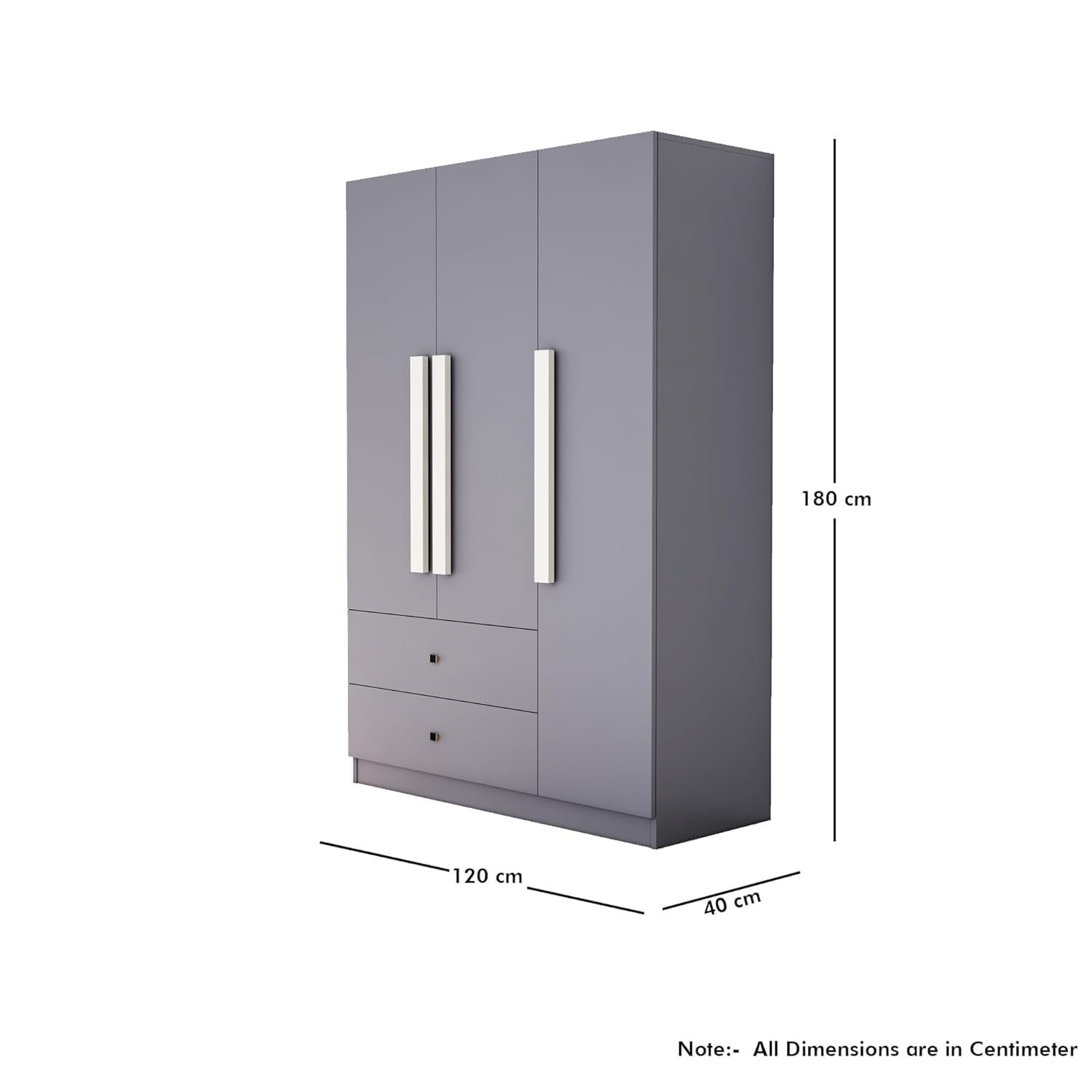 Bniture Wooden Almirah for Clothes, Door for Bedroom, 3 Door Wardrobe with 2 Drawer &amp; Hanging Space (40D x 120W x 180H CM) | 3 Year Warranty (Giant Wood &amp; Slate Grey) - View 2