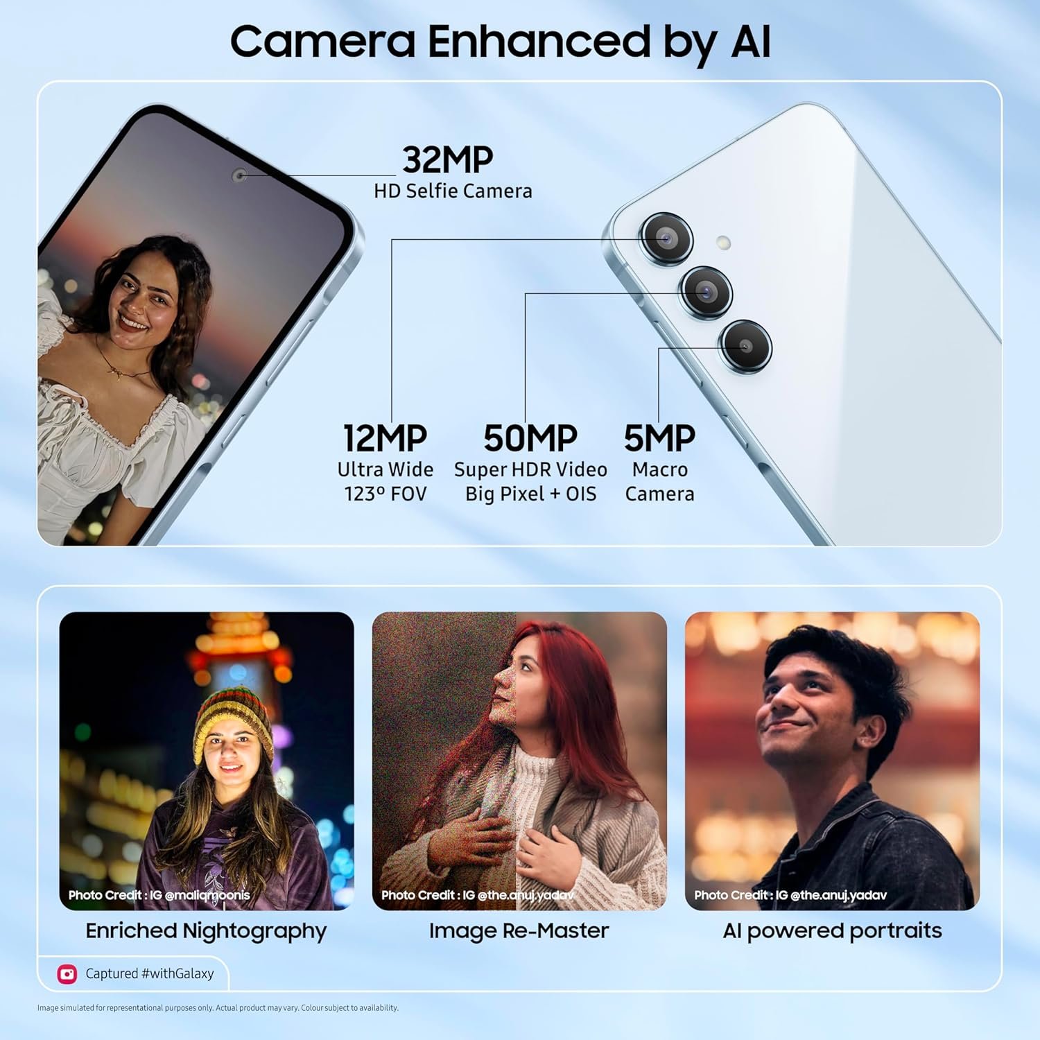 Samsung Galaxy A55 5G (Awesome Iceblue, 8GB RAM, 256GB Storage) | AI | Metal Frame | 50 MP Main Camera (OIS) | Super HDR Video| Nightography | IP67 | Corning Gorilla Glass Victus+ | sAMOLED Display - View 5